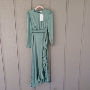 Elagia Thigh Slit Maxi Dress Size S Women Wedding Guest Feminine In Mocco Green
